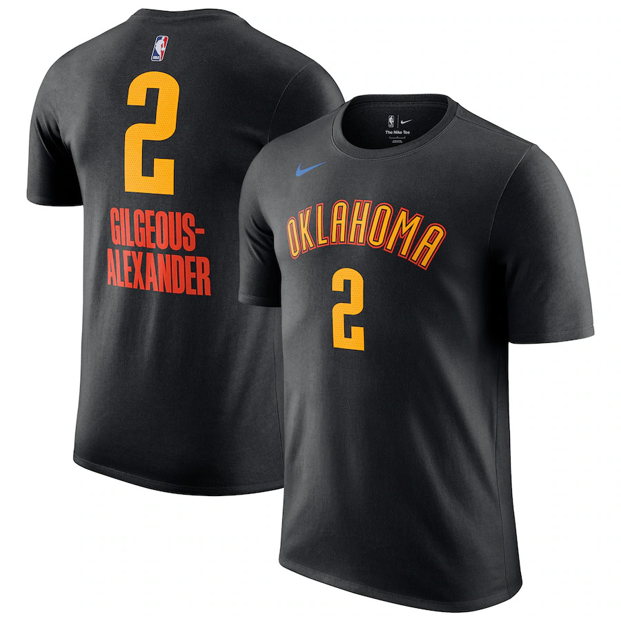 Men's Oklahoma City Thunder #2 Shai Gilgeous-Alexander Black 2024/25 City Edition Name & Number T-Shirt Men's Oklahoma City Thunder #2 Shai Gilgeous-Alexander Black 2024/25 City Edition Name & Number T-Shirt